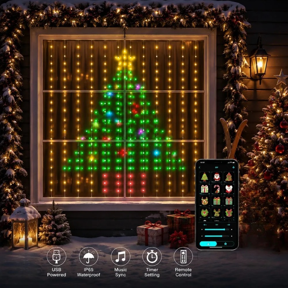 LED Pixel Curtain Lights Bluet - Lighting Christmas Decor ulasan dan harga