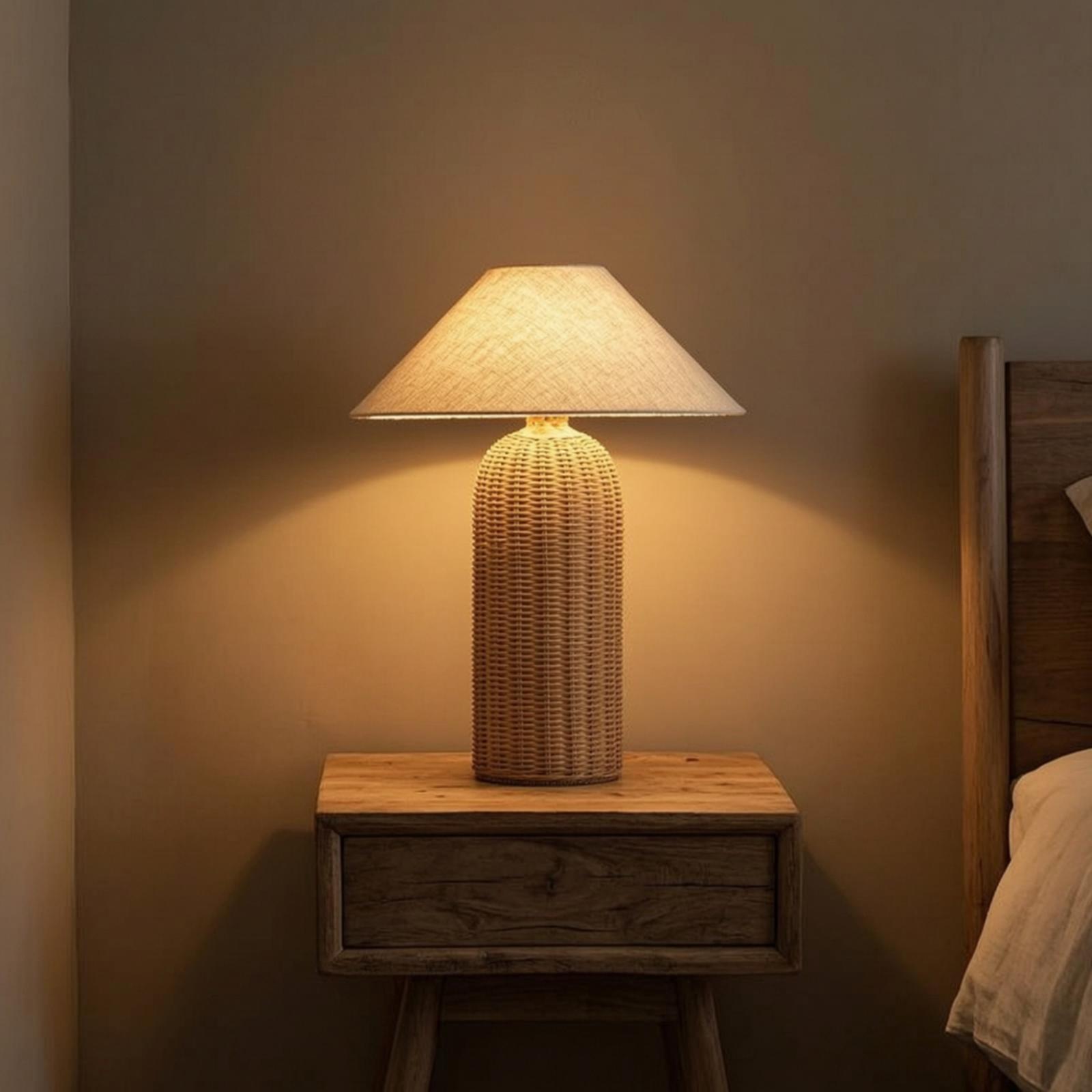 Bedside Lamp Rattan Base Fabri - Decor Lighting Lamps ulasan dan harga