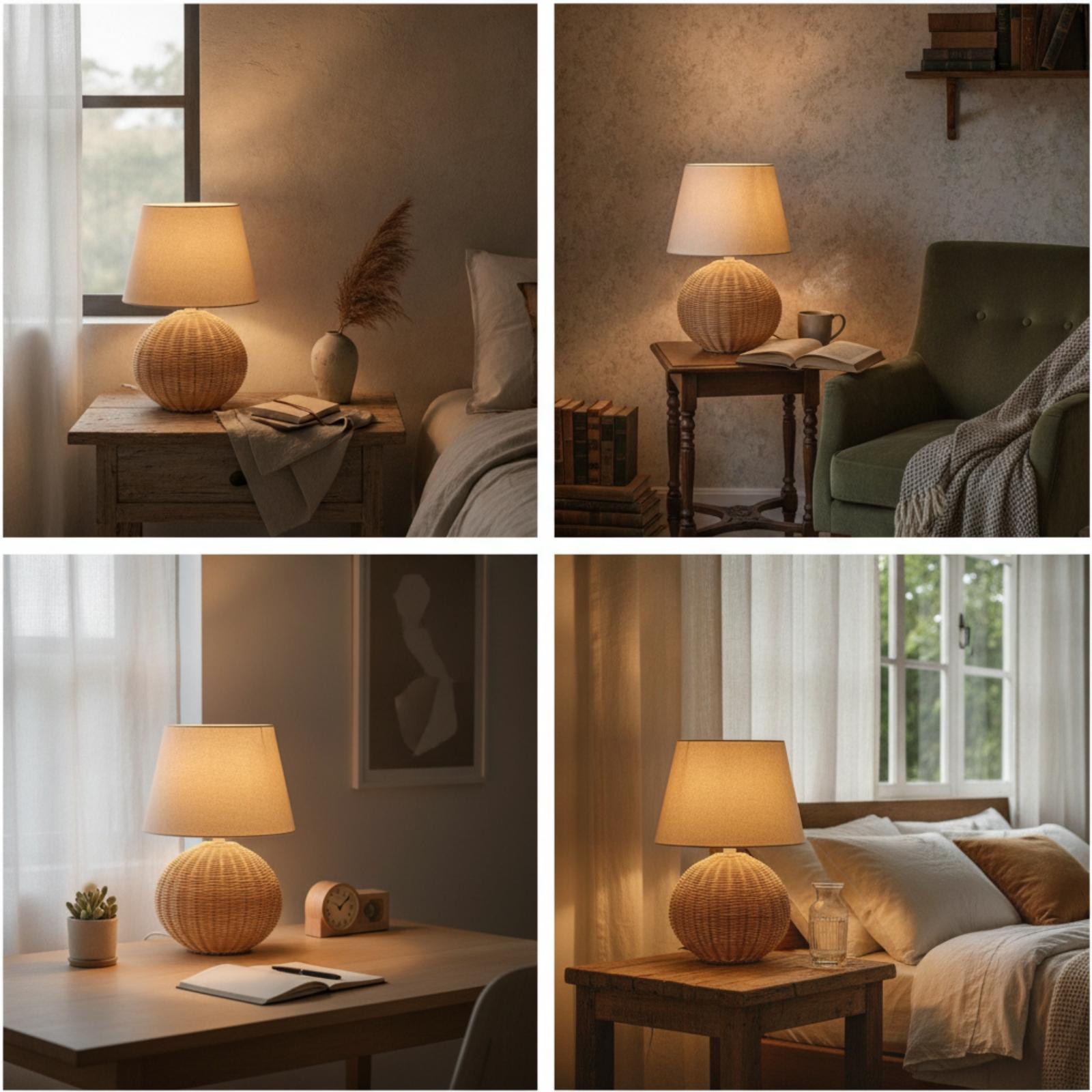 Bedside Lamp Rattan Base Fabri - Decor Lighting Lamps ulasan dan harga
