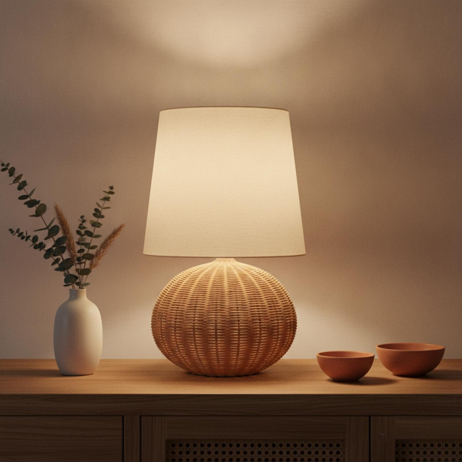 Bedside Lamp Rattan Base Fabri - Decor Lighting Lamps ulasan dan harga