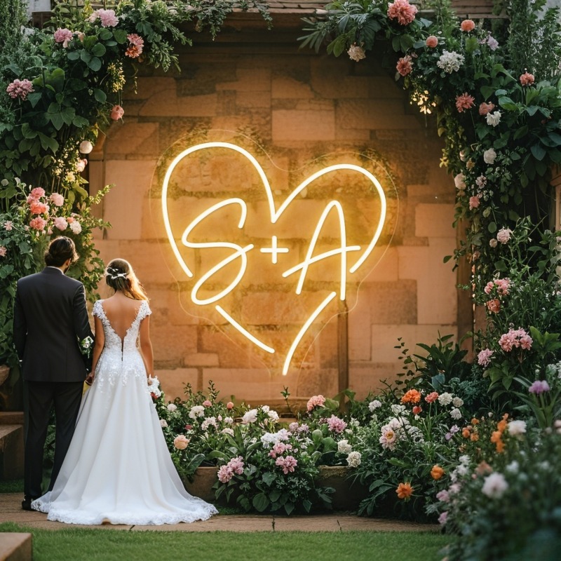 Custom Initials Heart LED Neon - Lighting Decoration Ideas ulasan dan harga
