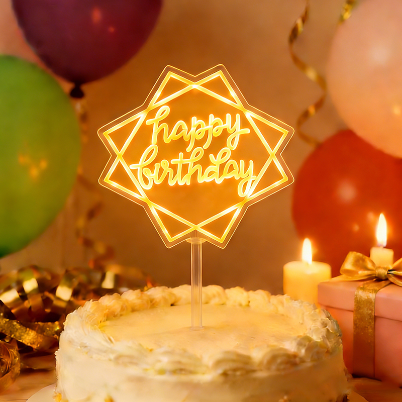 LED light up Cake Topper Happy - Up Lighting Decor ulasan dan harga