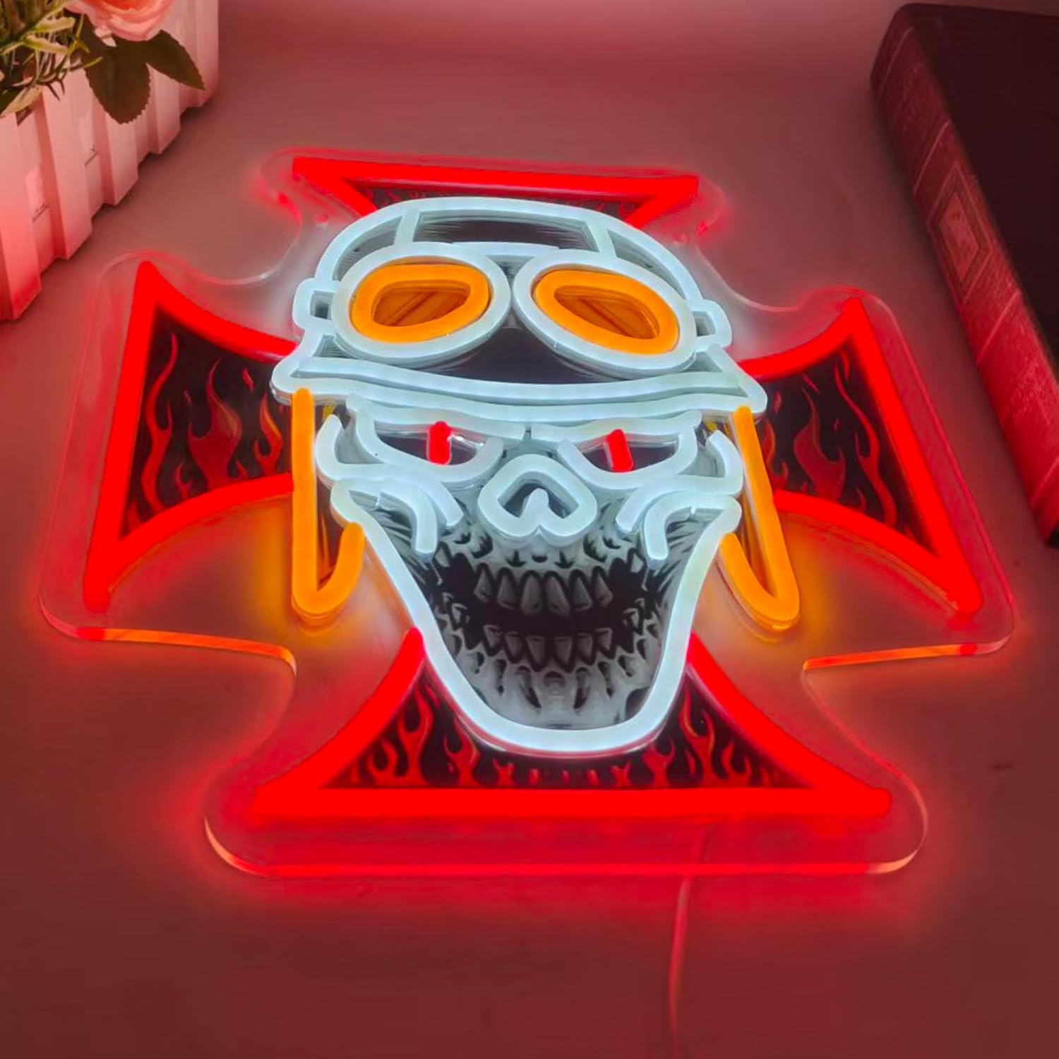 Biker Skull Cross LED Neon Sig - Lighting Christmas Decor ulasan dan harga