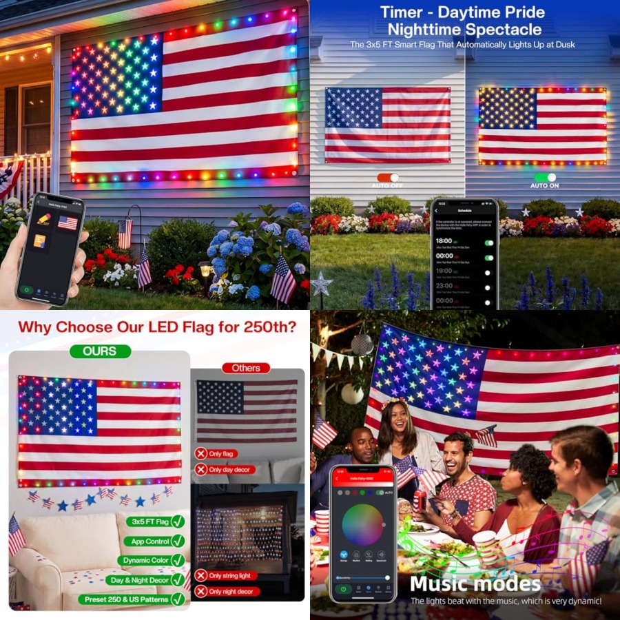 Smart Lighted American Flag 3x - Up Lighting Decor ulasan dan harga