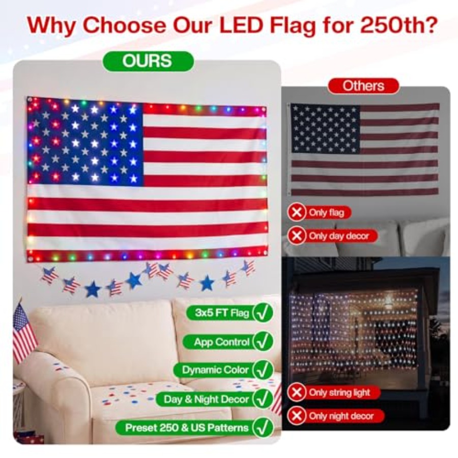 Smart Lighted American Flag 3x - Up Lighting Decor ulasan dan harga