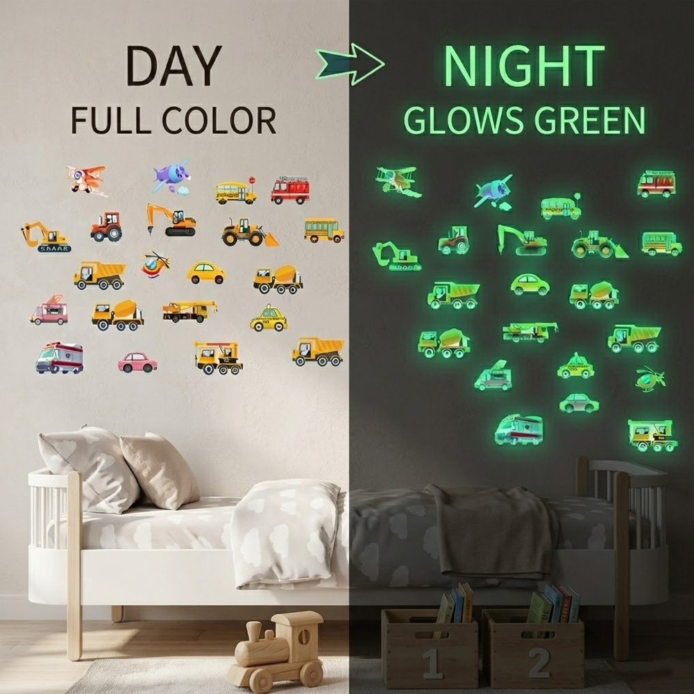 Luminous Car Wall Sticker 21Pc - Lighting Mcqueen Bedroom Decor ulasan dan harga