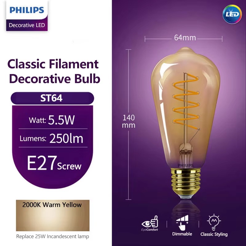 Philips Soft Amber 2000K LED D - Philips Bulb Led Classic ulasan dan harga